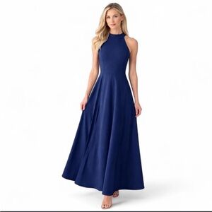 Mushare Collection Formal Navy Blue Halter-Neck Gown - Size Small